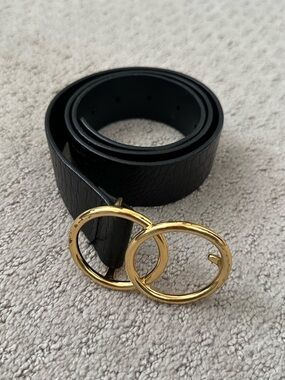 Aritzia Auxiliary Black Faux Croc Belt with Gold Double-Ring Buckle